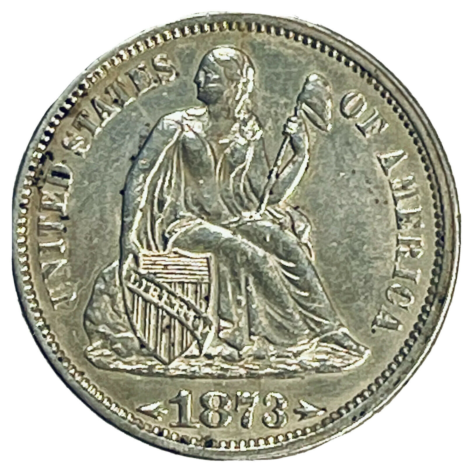 1873 Seated Liberty Dimes Arrows at Date Front